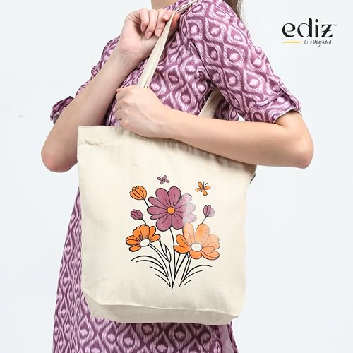 EDIZ-Tote-Bags-for-Women-with-Zip-College-Bag-for-Girls-Pure-Cotton-Tote-Bag-for-Shopping-Travel-Beach