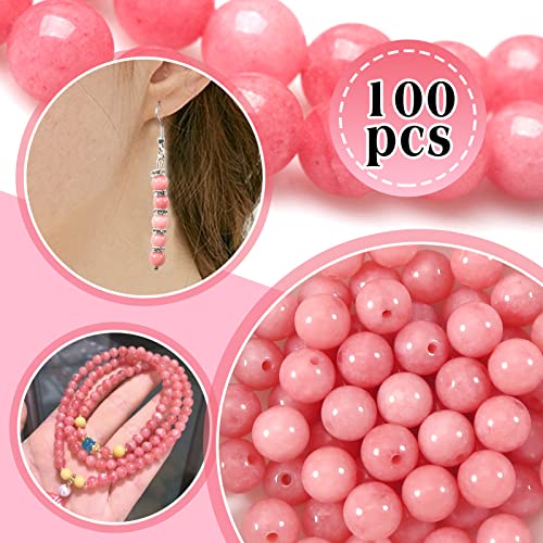 TOAOB 100pcs Natural Stone Pink Chalcedony Jades Round Crystal Beads for Jewelry Making 8mm Natural Gemstone Round Loose Bead for DIY Bracelets Necklaces Crafts - Image 3