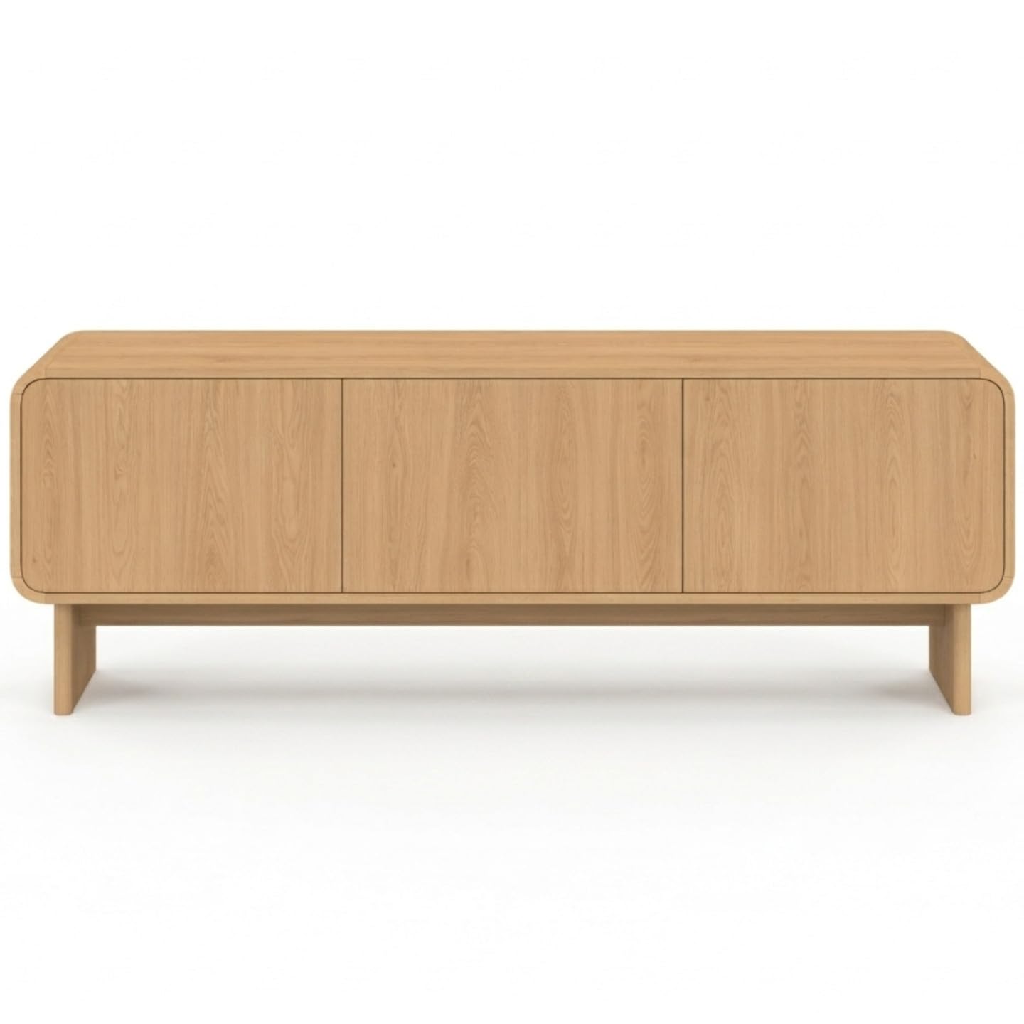 IDMarket – Mueble TV 140 cm Capucine 3 Puertas Imitación Haya Diseño Redondeado