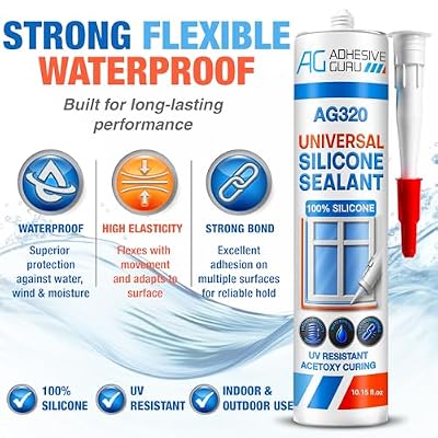 Adhesive Guru All Purpose Clear Silicone Sealant Waterproof (12 x 10.15 fl.oz.), 100% Silicone Caulk, Weatherproof & Flexible Adhesive Sealant for Indoor and Outdoor Use, Transparent -12 Pack
