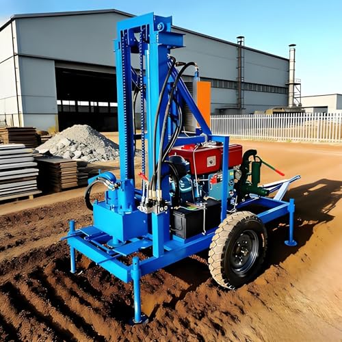 Hydraulic Water Well Drilling Rig Portable Trailer Mounted Borehole Drilling Machine Wheeled Small Well Drill Equipment with Mud Pump for Farm Home Residential Geological Exploration