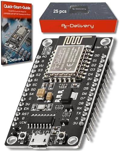 AZDelivery NodeMCU WiFi Lolin V3 ESP8266 ESP-12F Internet Development Board Module (32mbit) Flash Memory Chip Series Port Adapter with CH340 compatible with Arduino Including E-Book!