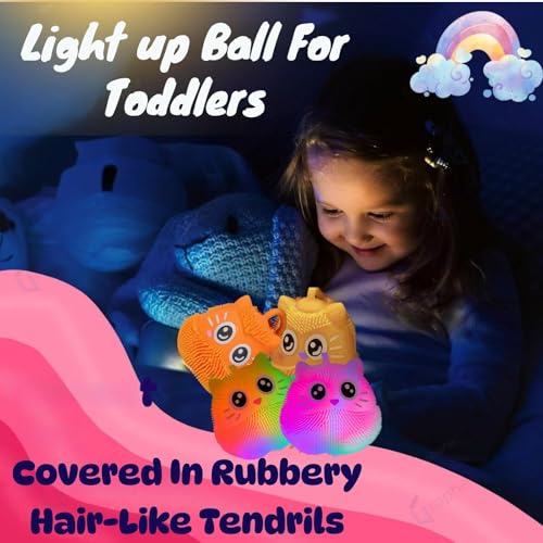 Image of GRAPHENE Flashing Squishy Stress Ball Soft Silicone Squeezable Puffer Sponge Stress Relief Toy Sensory Smiley LED Light Glowing Hair Cat Sensory Fidget Toys for Kids Birthday Gift (Pack of 1)