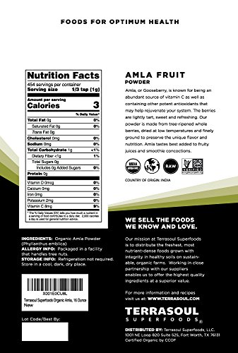 Terrasoul Superfoods Organic Amla Berry Powder (Amalaki), 16 Oz - Rich In Antioxidant Vitamin C | Supports Immunity #TOP1