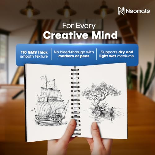 Image of Neomate Artists Spiro Bound Sketch Book | Spiral | A4 Size, 120 Pages, 110 GSM | Ideal for Students and Adults, Home, School, Students, Beginners, Professional Drawing, Sketching, Mandala Art