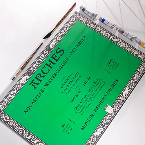 Arches Watercolor Block 14X20-Inch Natural White 100% Cotton Paper - 20 Sheets Of Arches Watercolor Paper 140 Lb Cold Press - Arches Art Paper For Watercolor Gouache Ink Acrylic And More #TOP1