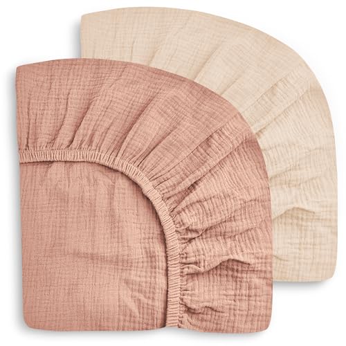 SWEET DOLPHIN 2-Pack Muslin Crib Sheets for Boys & Girls, Ultra Soft Breathable 40S Long-Staple Cotton Fitted Baby Sheets for Standard Crib Mattress...