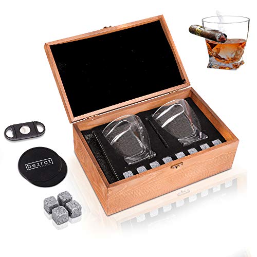 Bezrat Whiskey Glasses With Side Mounted Cigar Holder, 10 oz + Whisky Chilling