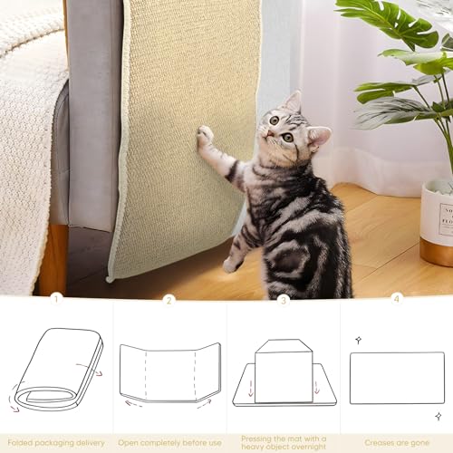 2Pcs Kratzmatte Katze, Sisal Teppich Katzen Kratzteppich, Natürliche Katzenkratzbretter Sisal kratzteppich Katze, Groß Katzenkratzmatten für Wände, Schützt Teppiche Möbel Tür und Sofas (60 × 30 cm) - 4