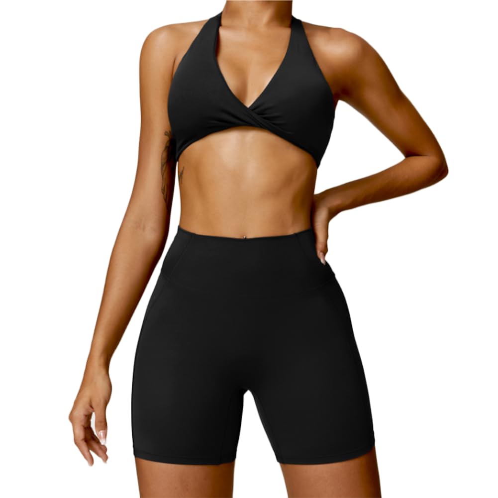 XYFfybhsd Quick Dry Workout Clothes Gym Fitness Sets Sports Bra Feeling Yoga Leggings Women Gym Fitness (Size:M,Color:Black)