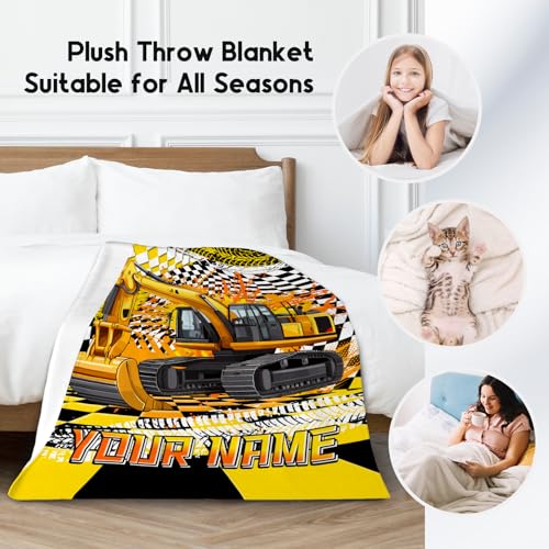 Custom Kids Blanket, Construction Truck Blankets for Boys, Personalized Excavator Throw for Boys Men Adults, Soft Plush Throw for Car Lovers, 50"x60"