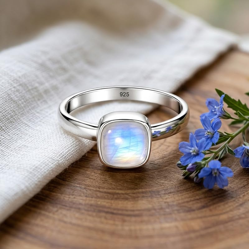 Meadows 925 Sterling Silber Ring für Damen, Kissenförmiger Solitärring mit Edelstein, minimalistischer handgefertigter Schmuck R-28