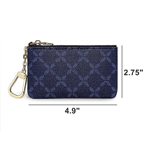 Luxury Zip Key Chain Pouch | Mini Coin Purse Wallet Card Holder with Clasp | for Men Women (Navy)4