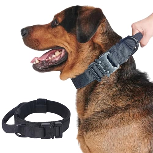 CEASELESLY Collare cane tattico,Collare Tattico per Cani Regolabile con Maniglia di Comando e Fibbia in Metallo,collare nero,Adatto per cani di taglia piccola, media e grande taglia (L)