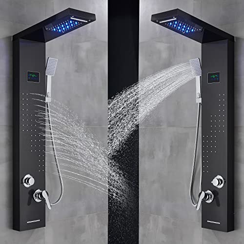 Black Shower Panel Tower System LED rain Head Combination Massage Body Jets Faucet Shower Column miniatura 7