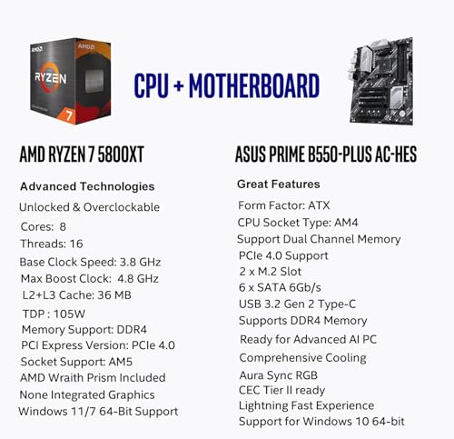 Image of MICRO CENTER AMD Ryzen 7 5800XT Desktop Processor with ASUS Prime B550-PLUS AC-HES AM4 ATX Motherboard (Dual M.2, PCIe 4.0, WIFI5, 1Gb Ethernet, SATA 6 Gbps, USB 3.2 Gen 2 Type-C)