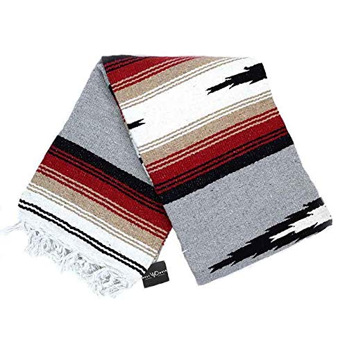 Open Road Goods Heather Gray Mexican Yoga Blanket - Thick Grey Navajo Diamond