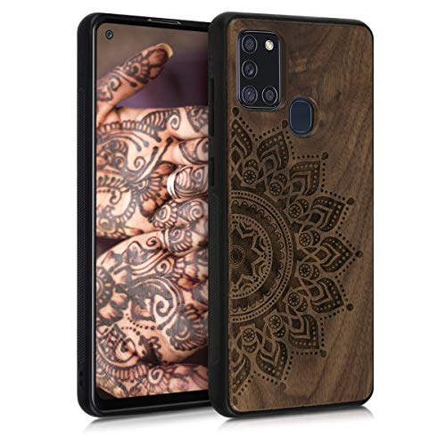 kwmobile Funda Compatible con Samsung Galaxy A21s - Funda de Madera de Nogal Sol Naciente marrón Oscuro