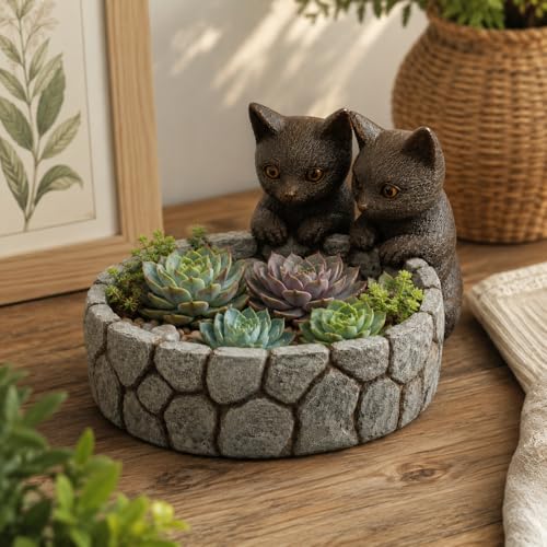 Mini vase décoratif avec deux chats Comfy Hour en polyrésine style farmhouse