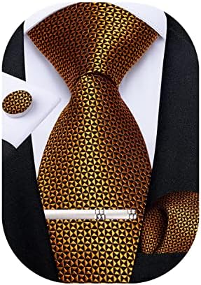 DiBanGu Men's Necktie Plain Silk Woven Striped Plaids Tie Handkerchief Cufflink Tie Clip Set Formal Business Wedding