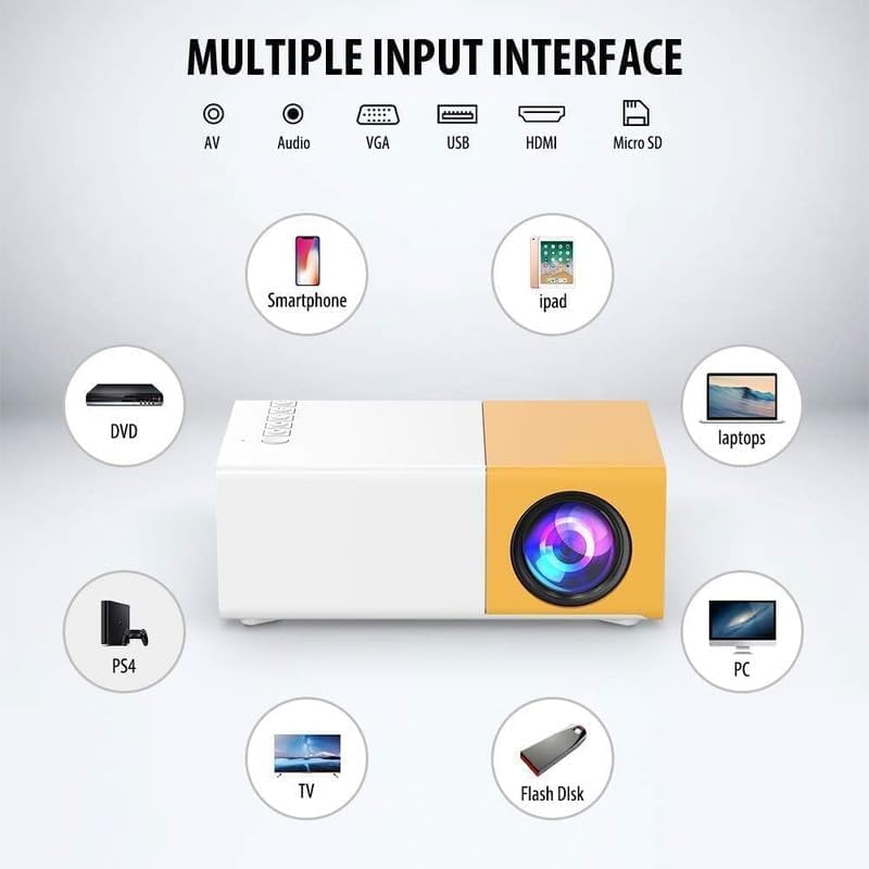 Image of ZoTronico LED Portable Mini Projector HD Resolution 1080 Pixel Full HD Support with Remote & HDMI Cable (White Yellow with Accessories)