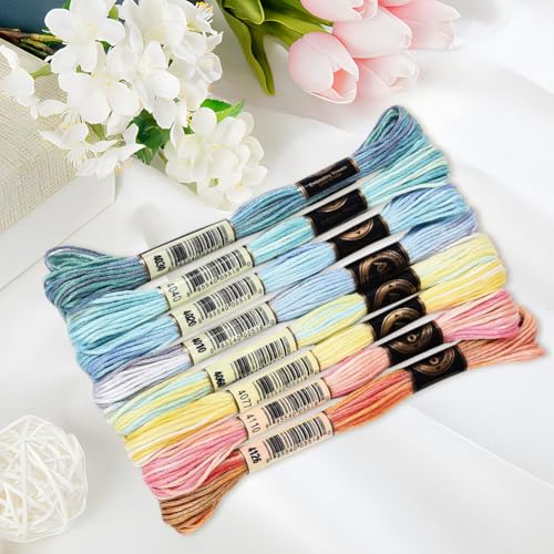 Image of 70 Yards 8 Skeins Gradient 6 Strands Mixed Color Cross Stitch Floss Variegated Embroidery Thread Colored Friendship Bracelet String Polyester Threads Set for Hand Sewing Making Craft Supply