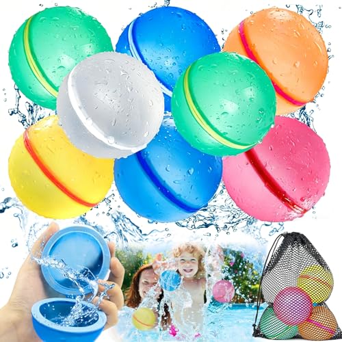 NXPZ 8 Stück Wasserbomben Wiederverwendbar Selbstschließende Silikon Magnet Wasserbomben Schnelles Befüllen Outdoor Wasserspielzeug Strandspielzeug Sommer Poolparty für Kinder und Erwachsene