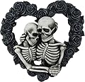 DWK - Our Love is Eternal - Beautiful Gothic Skeleton Lovers Embracing on Black Rose Wreath Wall Sculpture Romantic Goth Home Decor Accent Door Wreath, 13-inch