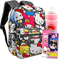 Hello Kitty School Backpack - 16' with Front Pocket, Stickers, Water Bottle & More for Girls
