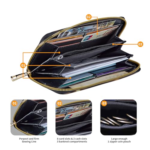 Wallet,Leather Long Wallet Suitable For Ladies And Teenagers - Detachable Wristband + RFID Travel Wallet With Card Slot - Skull with Flowers3