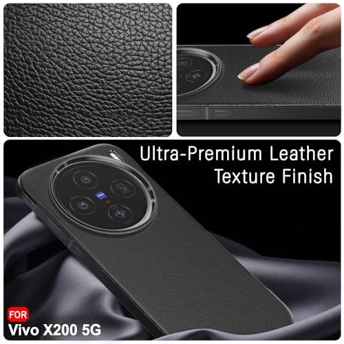 Image of TheGiftKart Hybrid Ultimate Slim Back Case Cover for Vivo X200 5G | Lightweight Profile | Hard Back Case Cover for Vivo X200 5G (PC & TPU, Metal Camera Ring, Leather Texture Finish, Black)