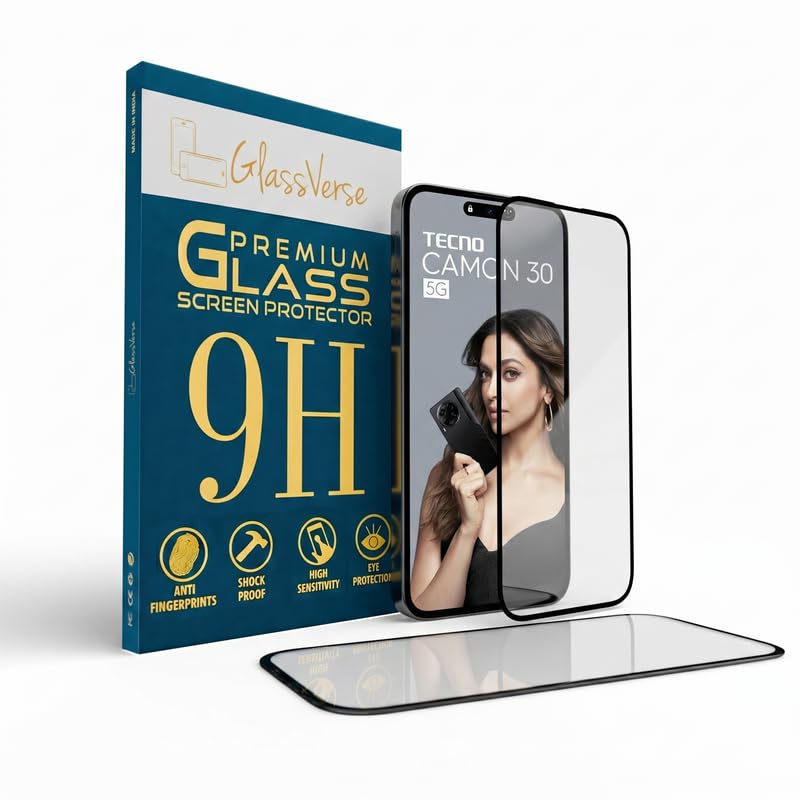Image of GlassVerse PureView Tempered Glass for Tecno Camon 30 5G | Crystal Clear, 9H Hardness Screen Protector, Edge to Edge, Case Friendly, Hassle-less Installation Kit Included. (Pack of 2)