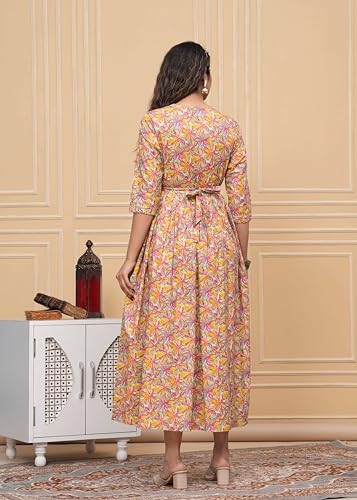 Image of JAIPURFAME Stylish Women's Pure Cotton All Over Printed Kurti Gown, Maternity Dress, and Feeding Dress - Comfortable and Elegant Maternity Wear for Women Multicolour