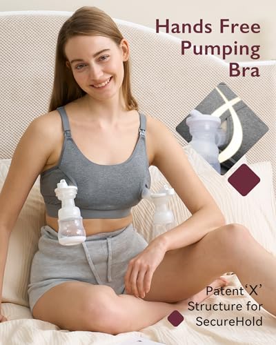 Image of Momcozy Hands Free Pumping Bra, Adjustable Breast-Pumps Holding and Nursing Bra, Pumping & Nursing Bra in One