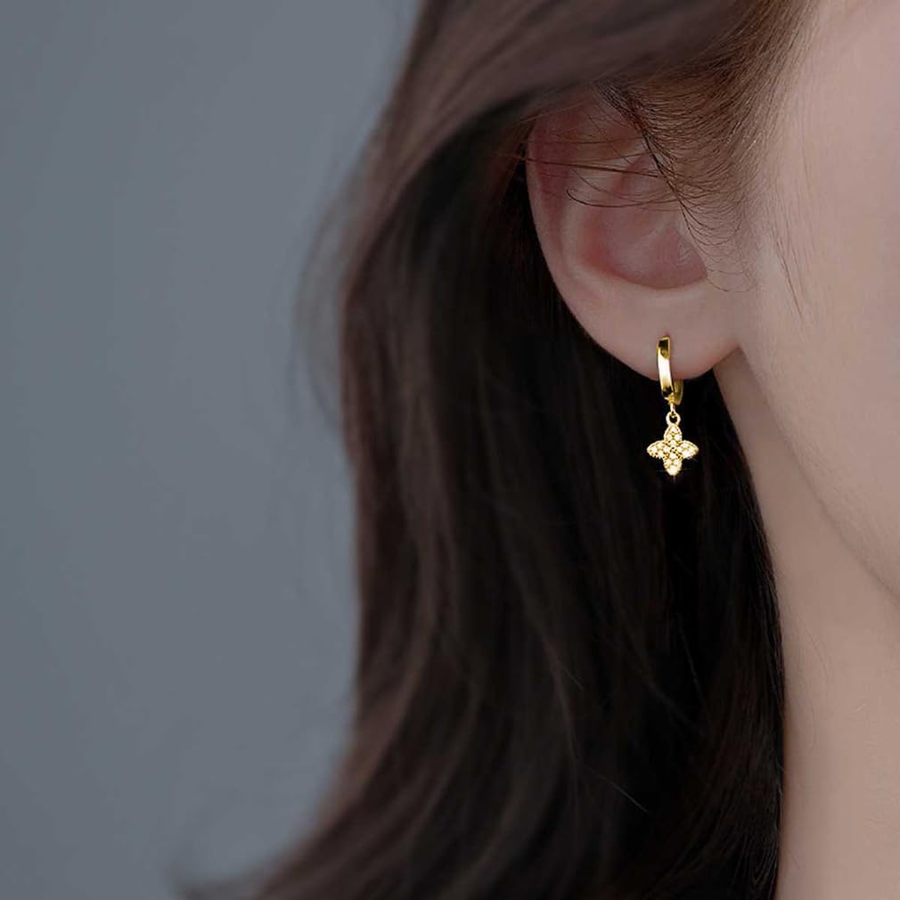 SLUYNZ 925 Sterling Silver CZ Leaf Clover Hoop Earrings for Women Teens Clover Huggie Earrings Drop - Image 2