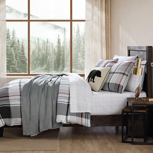 Image of Eddie Bauer- Queen Duvet Cover Set, Reversible Microsuede Bedding Set with Matching Sham(s), Casual Home Decor (Normandy Plaid Black, Queen)