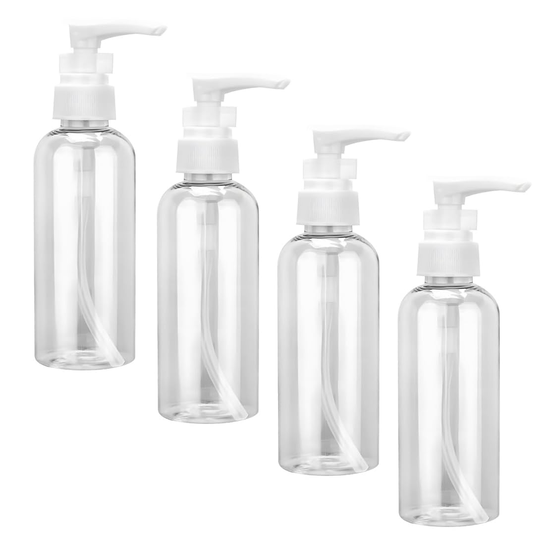 4 Pezzi Flaconi da Viaggio, 50 ml Bottiglie da Viaggio Trasparenti, Pompa da Viaggio in Plastica Dispenser, Boccette Contenitori Ricaricabile, per Cosmetici, Lozione, Bagno, Shampoo Liquidi