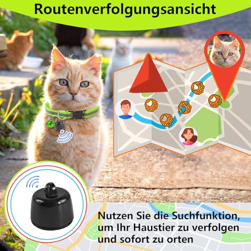 Katze GPS Tracker Hund Kompatibel mit iOS & Android, Weltweite Standortverfolgung, Katzen Halsband GPS Trackers Ohne ABO, Mini Pet Tracker für Katzentracker Katzentracking Peilsender