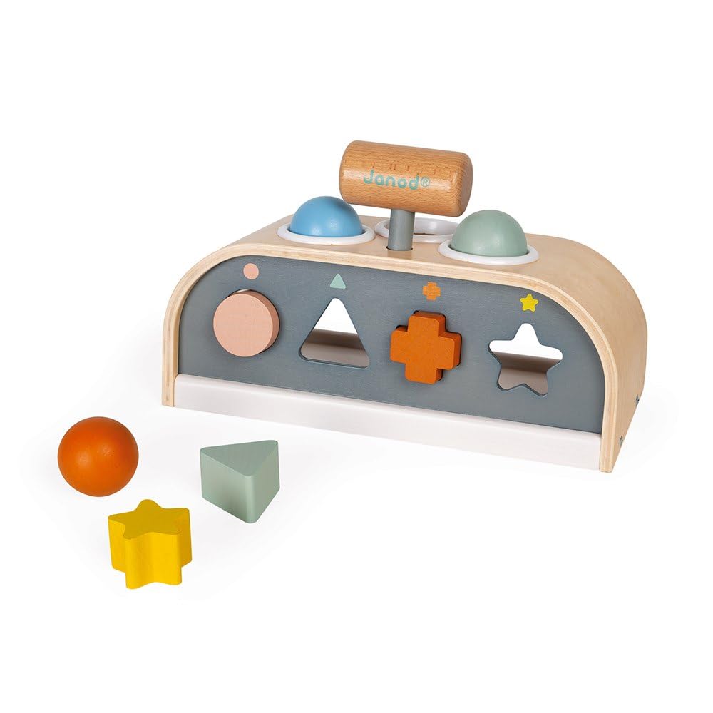 Janod - Tap Tap Sweet Cocoon - 3 In 1 Wooden Toy, Tap Tap, Embedding and Shape Box - Fsc Certified Early Learning Game - from 1 Year Old, J04409