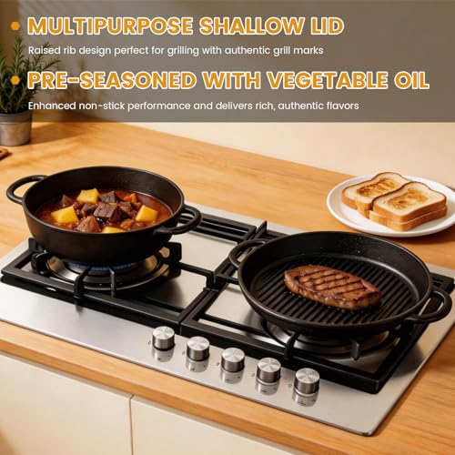 3.5QT Cast Iron Dutch Oven Pot & 1.3QT Skillet Lid - JINCHUFURI, Pre-Seasoned 2-in-1 Heavy Duty Cookware Set for Bread Baking, Frying, Camping, BBQ, Oven, Grill & Stovetop by JINCHUFURI - Image 4