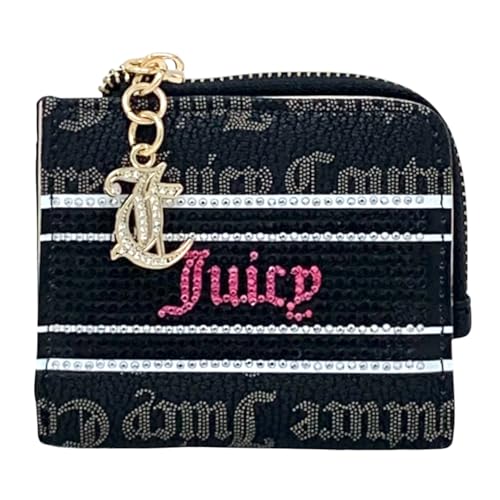 Juicy Couture Women's L Zip Card Case Wallet (Fashion Statement Black Beige/Liquorice)