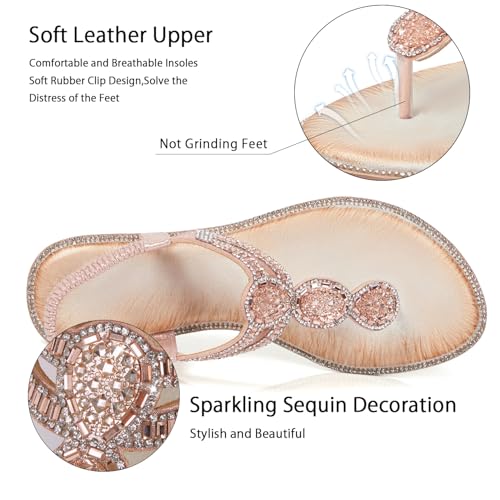 Image of iCKER Women Sandals Rhinestone Dressy Casual Summer flat flip flops Comfortable Sandals