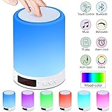 [page_title]-Nachttischlampe mit Bluetooth Lautsprecher,Berührungssensor Nachtlicht Nachttischlampe mit Wecker, FM-Radio, Dimmbarem Warmem Licht und 7 Farbwechselnden Tragbaren Campinglaternen für Kinder,Geschenke