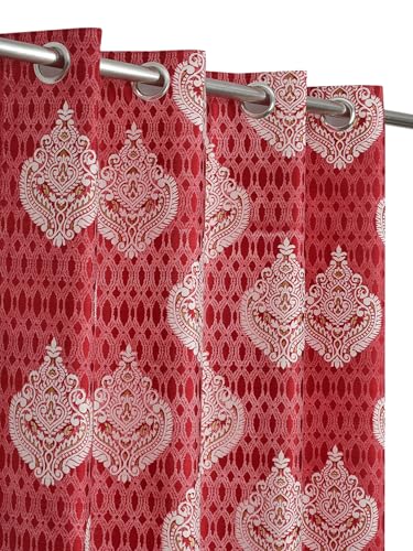Image of Homefab India 1 Piece Polyester Printed Curtains Room Darkening Panel - Window 5 feet, Damask Maroon Curtain