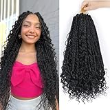 Crochet Hair for Black Women,16 Inch Pre Looped 8 Packs Goddess Box Braids Crochet Hair,Boho Box Crochet Braids with Curly Ends,16 Inch Crochet Hair Knotless Braids Synthetic Hair Extensions,#1B