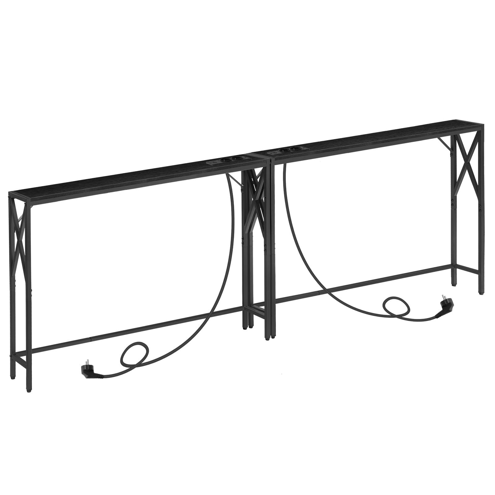MAHANCRIS Tavolo Console con Stazione di Ricarica, Tavolino da Divano Stretto, Tavolo da Corridoio, Portaoggetti, Stile Vintage, per Ingresso, Soggiorno, Balcone, Nero ACTBK151UE01S2