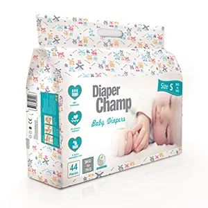 DIAPER CHAMP Chlorine and Paraben-Less Baby Diapers (Small, 3-7kg, 44 Count)