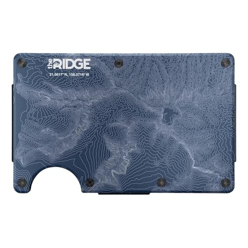The Ridge Wallet - Slim Minimalist Compact Wallet and Card Holder| RFID Protected Front Pocket Wallets | Integrated Cash Strap | North Shore - Topographic