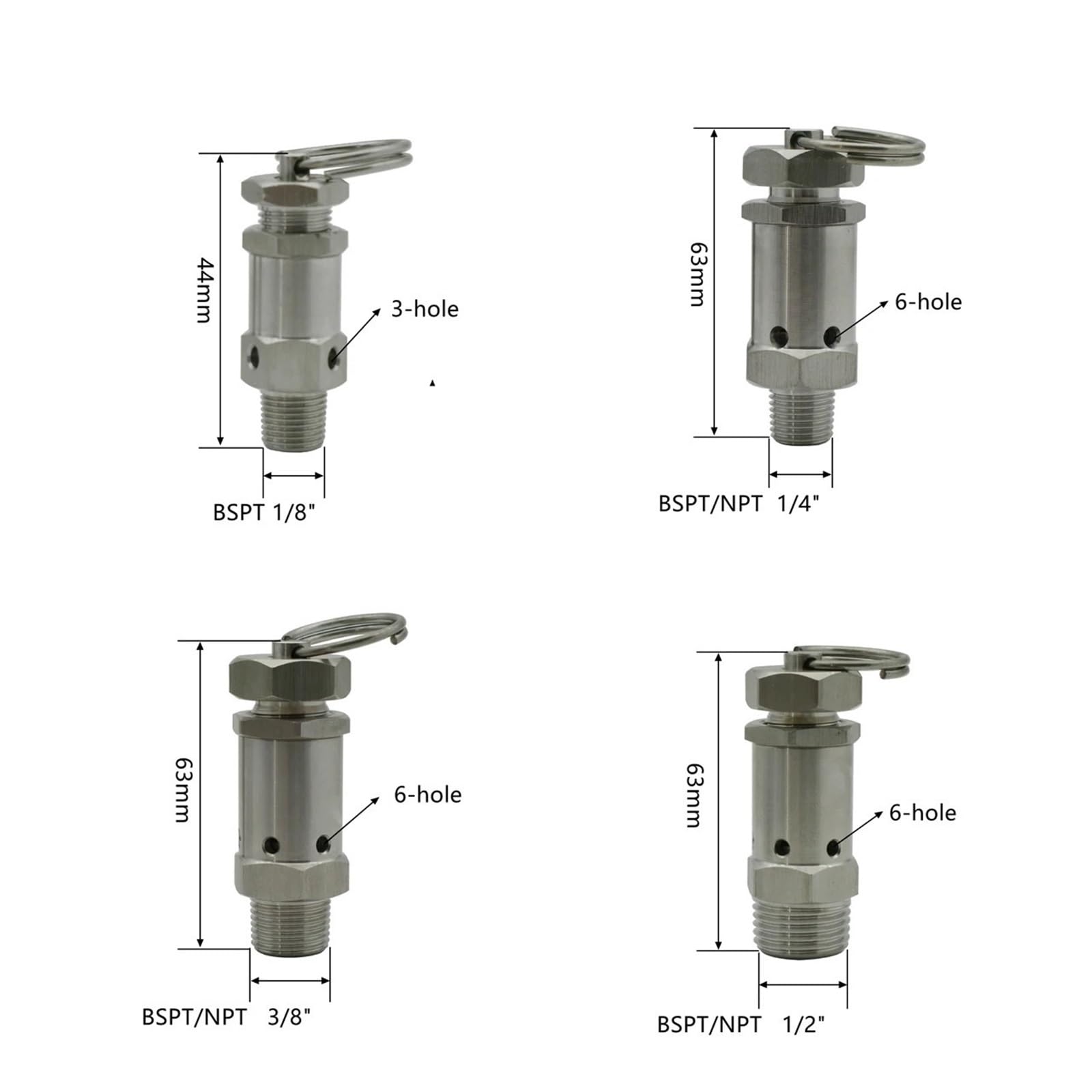 Sicherheitsventil Federsicherheitsventil 304 Edelstahl 1/8'1/4' -1/2' BSPT NPT Außengewinde 1-10 Bar Auspuff for Luftkompressoren für Warmwasserbereiter