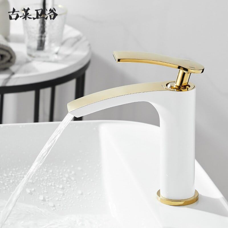 Mitigeur de lavabo monotrou en or blanc avec réglage précis eau chaude et froide